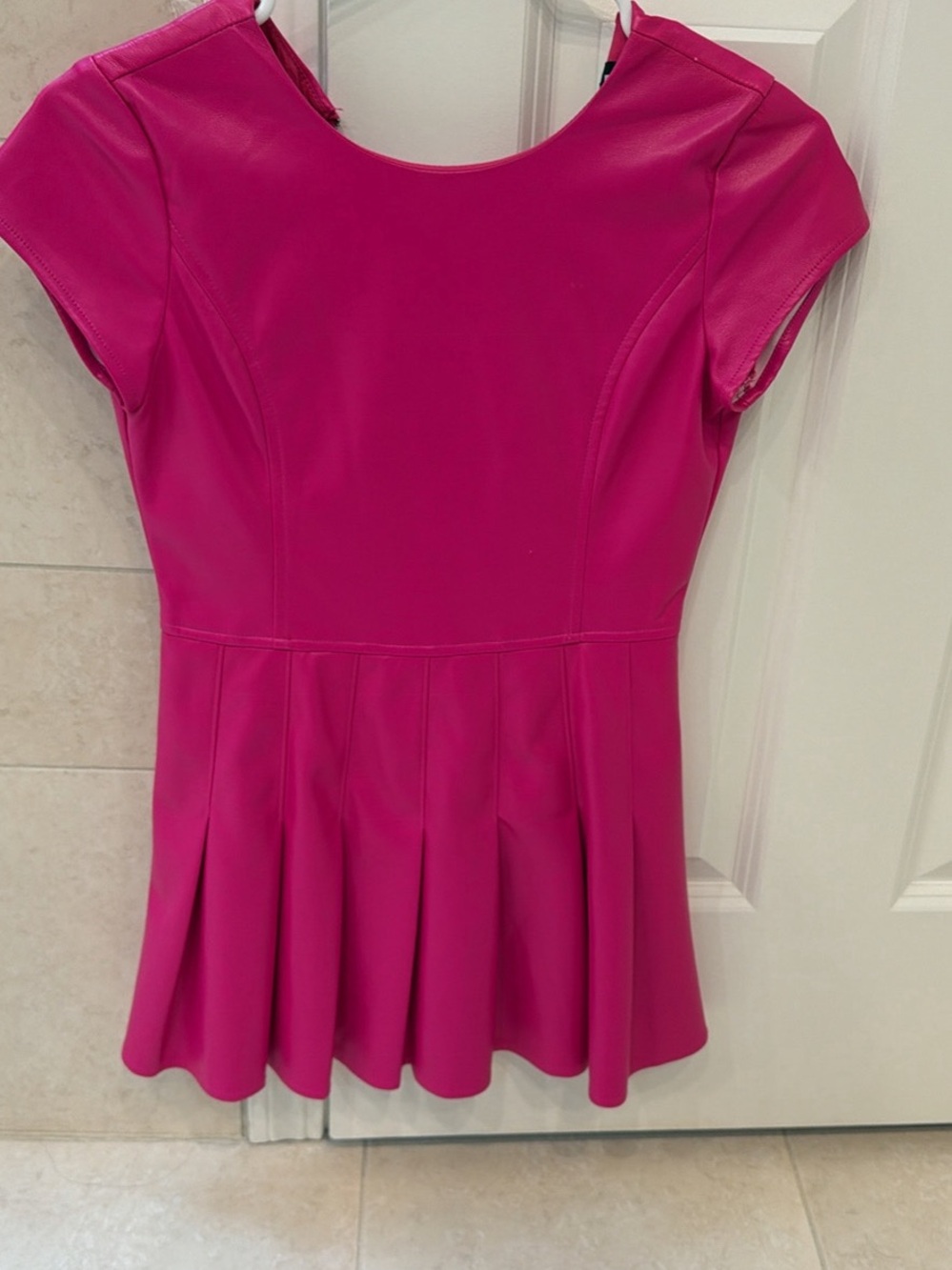 Katie J NYC Girls' Hot Pink Faux Leather Pleated Dress